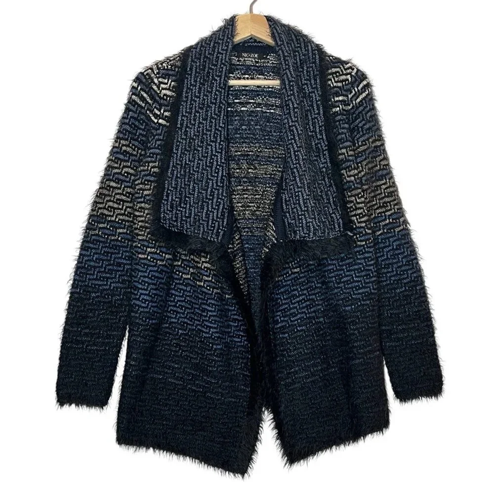 Nic+Zoe Women’s Cardigan Sweater Small Open Front Blue Black Long Sleeves